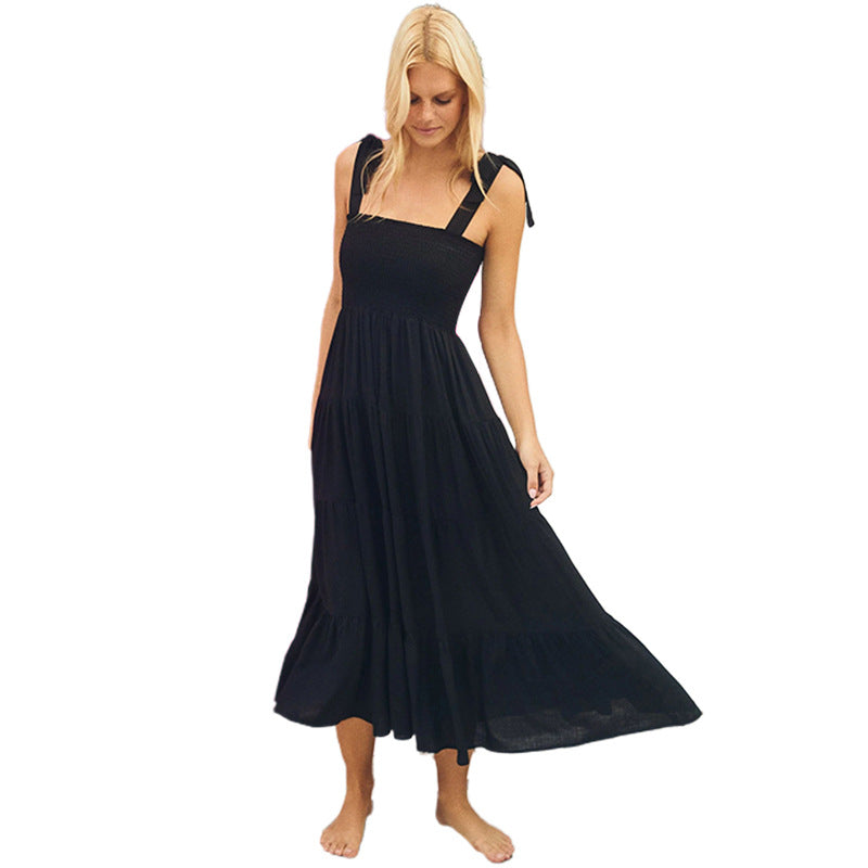 Elegant Printed Sleeveless Backless Lace up Dress for