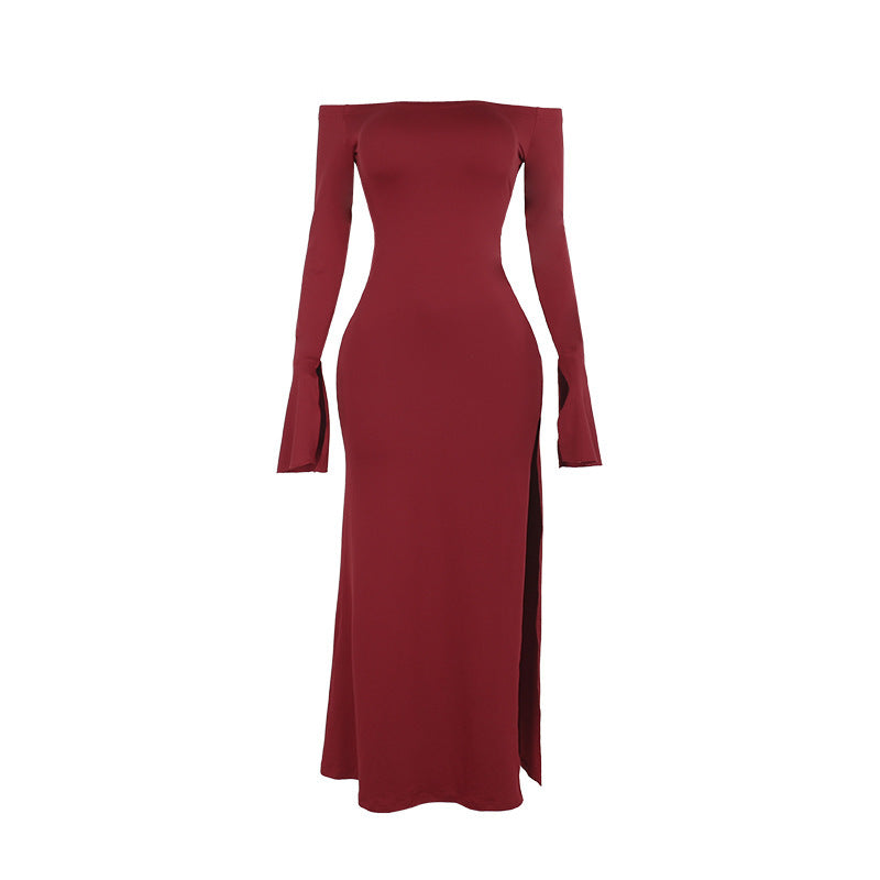 Fall Maxi Dress Socialite Elegant Slim off Shoulder Tied