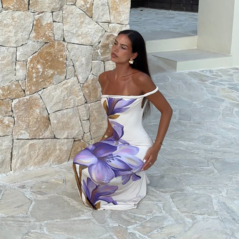Twisted Strap One Shoulder Floral Print Dress