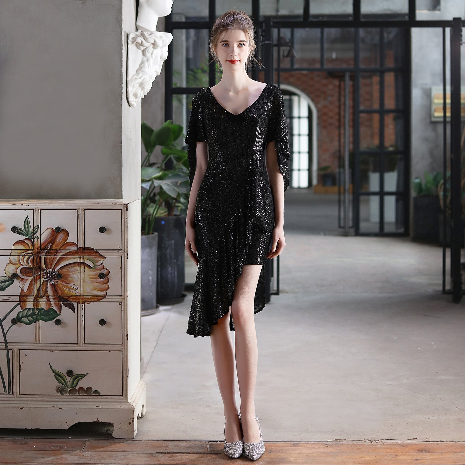 Vestido corto de lentejuelas coloridas para cóctel o noche, para fiesta o reunión, vestido pequeño de hada