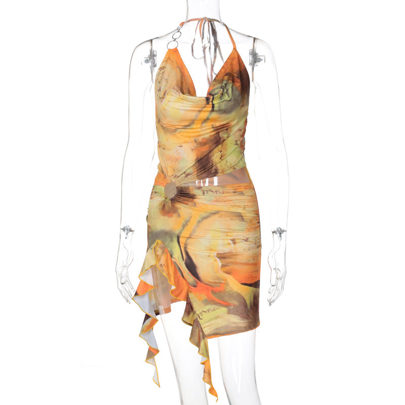 Vestido estampado con cordones y espalda descubierta