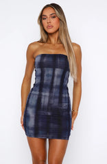 Printed Off Neck Tube Top Cinched Waist Sheath Dress Club Wear