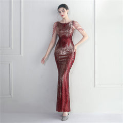 Positioning Floral Sequin Craft Beaded Party Dinner Ceremony Concert Maxi Dress Evening Dress