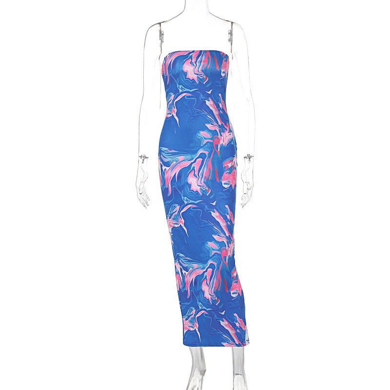 Casual Slim Print Wrapped Chest Split