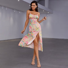 Wrapped Chest Printed Waist Controlled Cami Dress