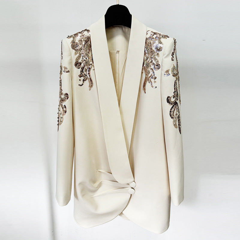 Vestido elegante con cuello de diamantes y cuentas de Heavy Industry