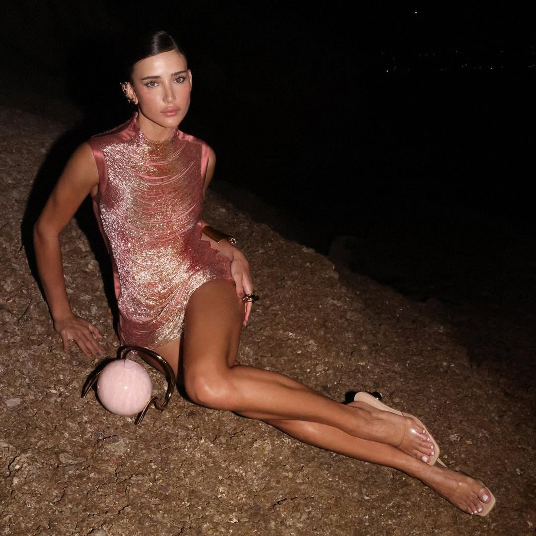 Pink Bandage One Piece Dress Advanced Texture Party Dress Arrival