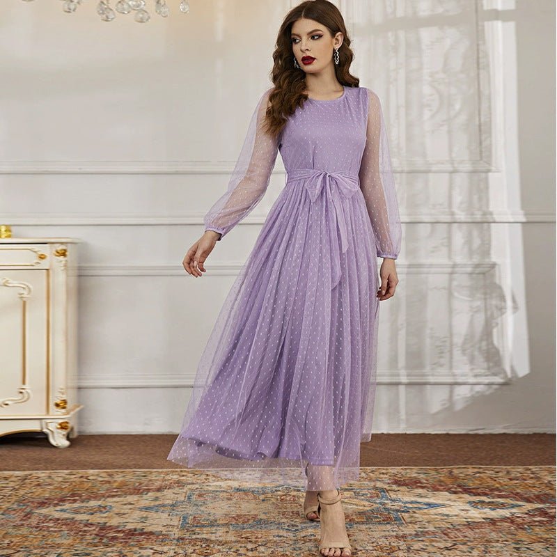 Casual Round Neck Stitching Mesh Dress