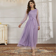 Casual Round Neck Stitching Mesh Dress