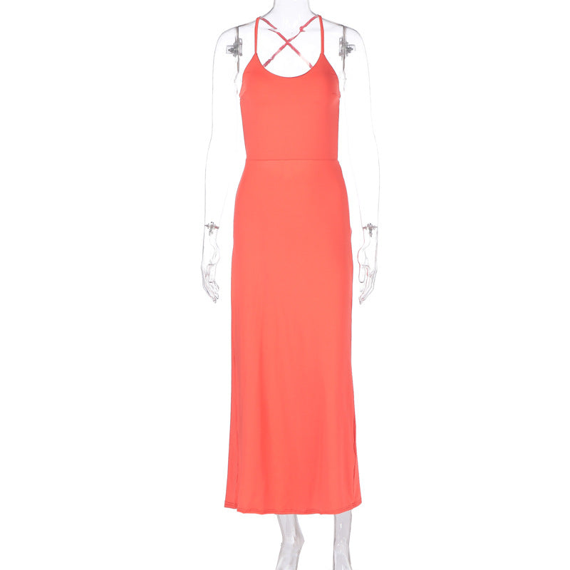 Maxi Dress Lacing Backless Slim Fit Pleated Dress