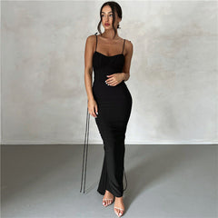 Suspenders Backless Slim Fit Sheath Elegant Dress