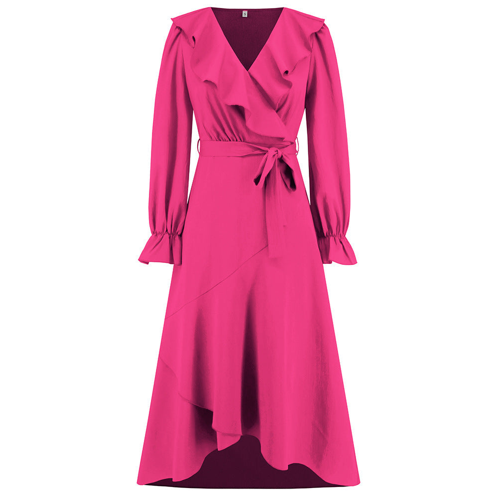 Ruffled Irregular Asymmetric Slimming Dress Smocking Slim Fit Maxi Dress