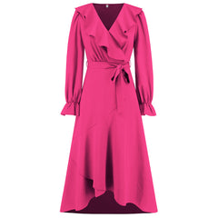 Ruffled Irregular Asymmetric Slimming Dress Smocking Slim Fit Maxi Dress