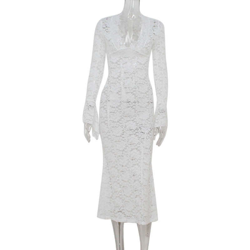 Wear Deep V Plunge Lace See through Slim Dress Sheath Court Dress