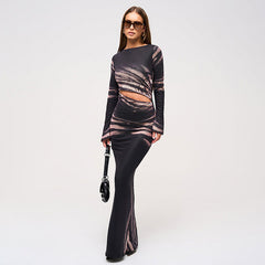 Vestido tubo con aberturas y cintura estampada de sarga