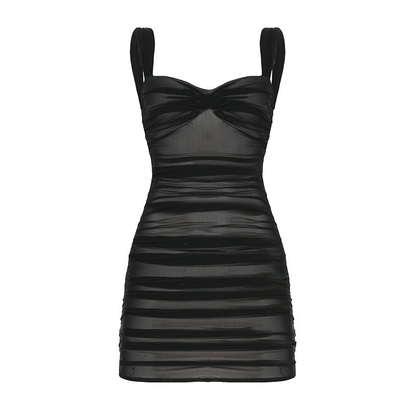 Vestido de malla de doble capa para calle, ajustado, con top de tubo y paquete de cadera.