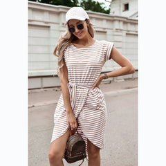 Striped Lace-up Four Colors Irregular Asymmetric Dress