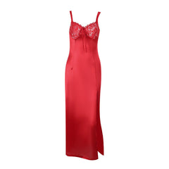 Vestido largo de satén elegante y ajustado de estilo socialité con abertura y tirantes