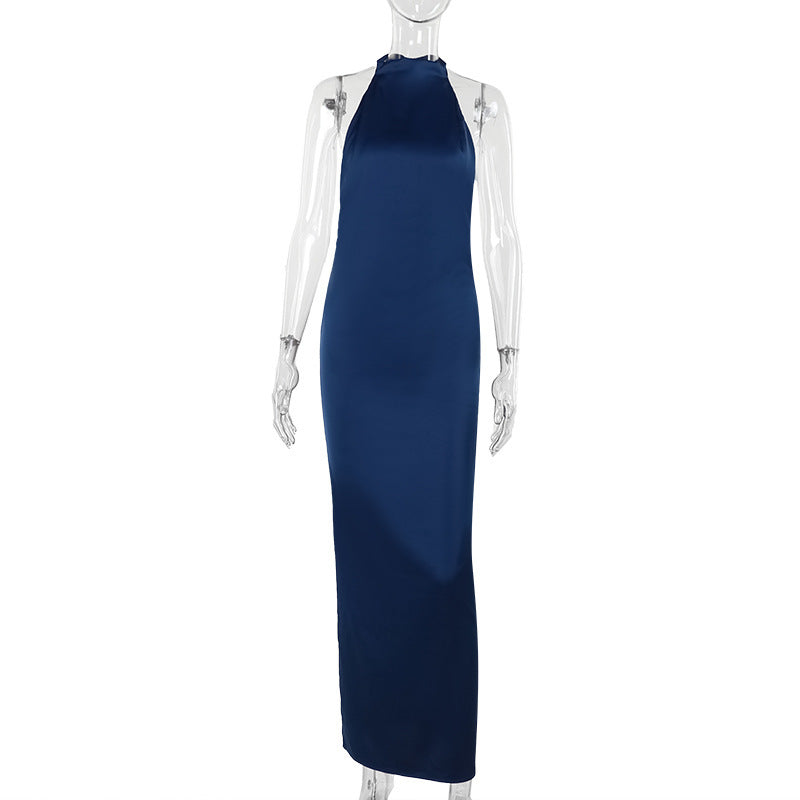 Elegant Slim Satin Elegant Backless Dress for Dress