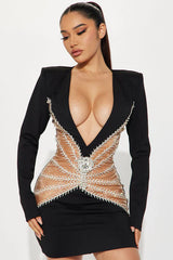 Vestido elegante con escote en V y borlas de diamantes de imitación