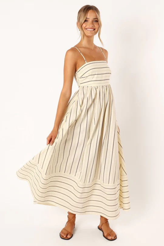 Striped Sleeveless Strap Backless Large Swing Casual Dress