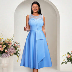 Vestido de malla personalizado con costuras elegantes y cristales en forma de A