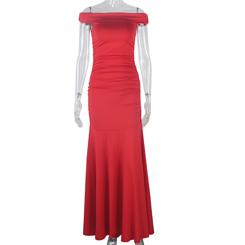 Vestido elegante de hada con top de tubo en color sólido con cremallera y mangas raglán hasta el cuello