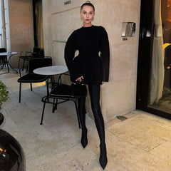 Crew Neck Waist Tight Long Sleeve Zipper Dress