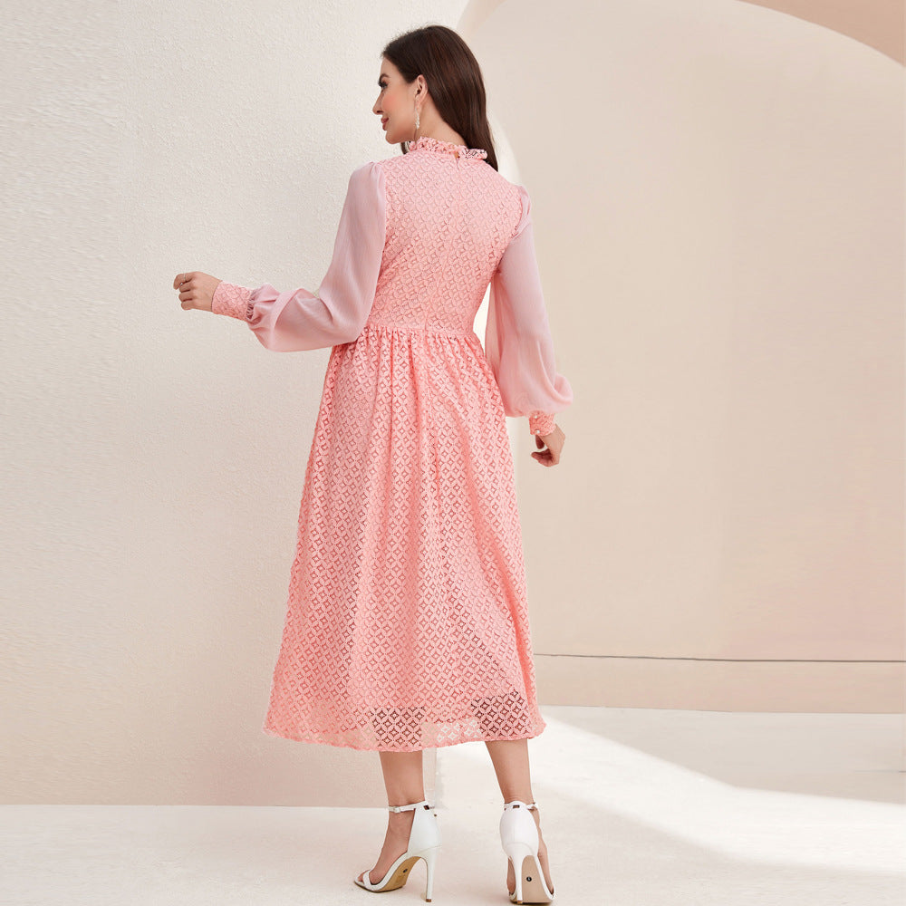 Elegant Stitching Sleeves High Waist Dress