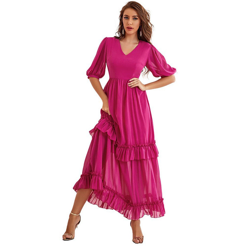 V neck Short Sleeve Tiered Dress