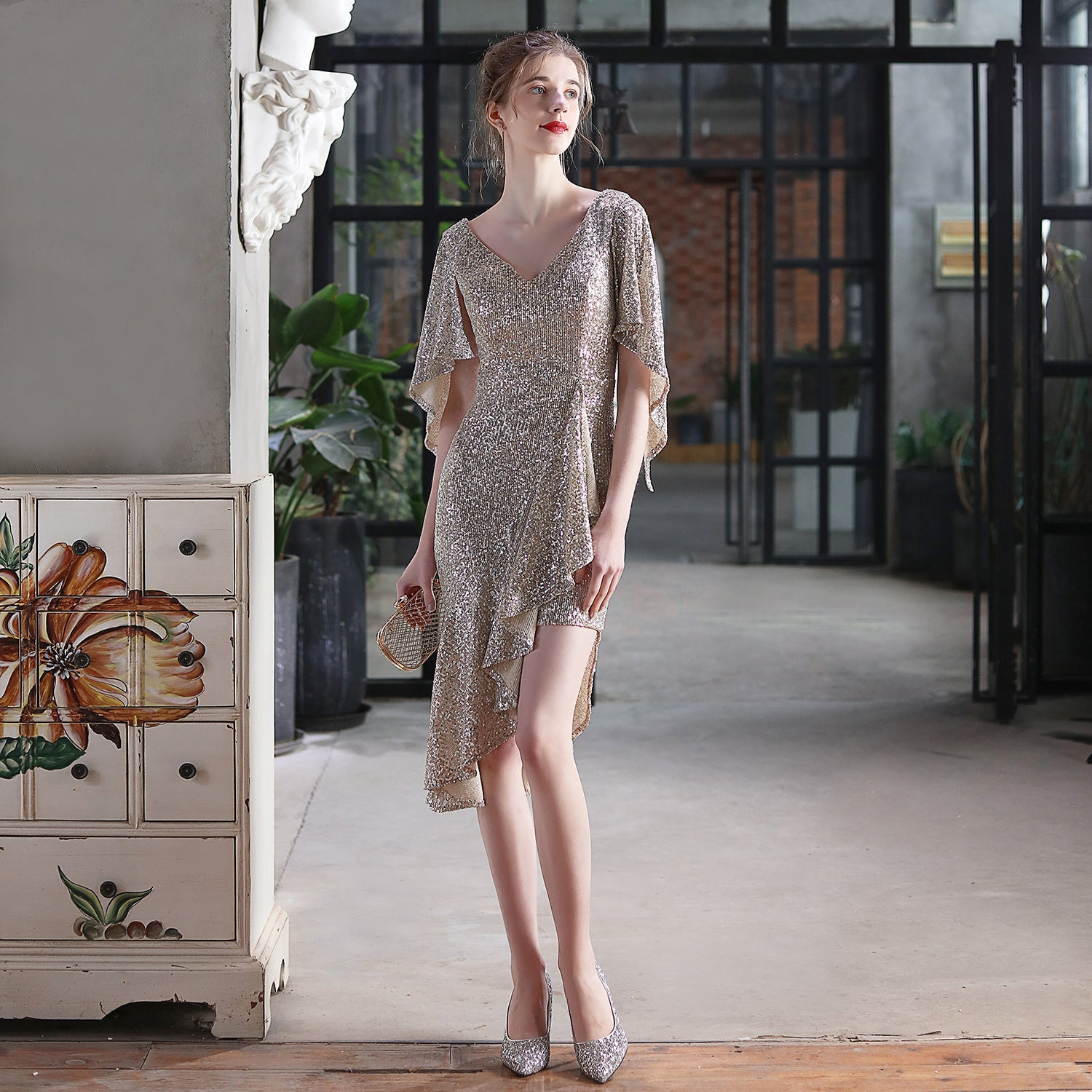 Vestido corto de lentejuelas coloridas para cóctel o noche, para fiesta o reunión, vestido pequeño de hada