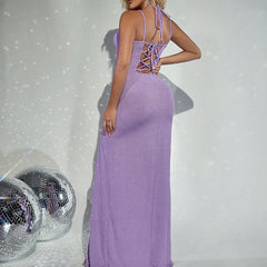 Popular Elegant Dress Deep V Plunge Split Backless Slimming Cami Dress