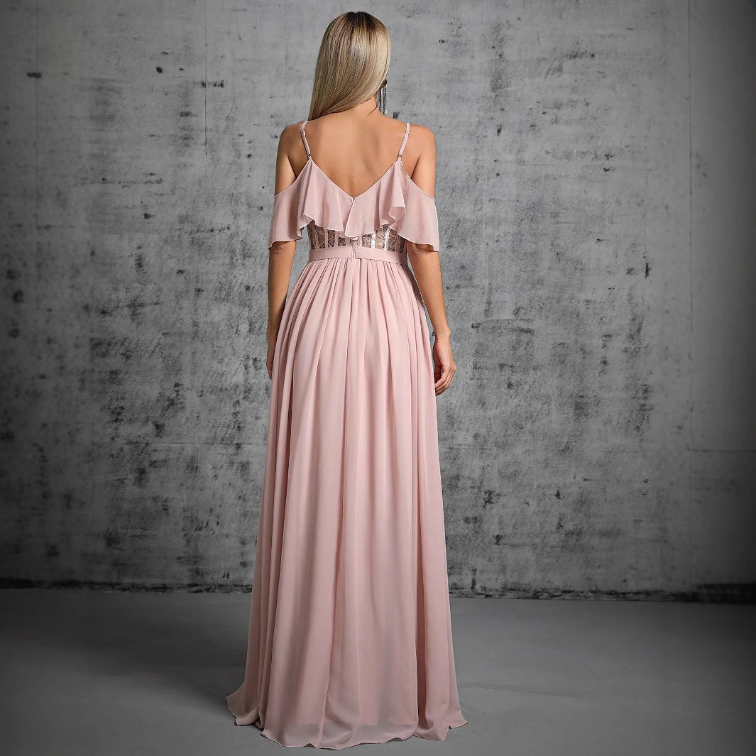 Vestido de noche con tirantes, camisola, ajustado, para dama de honor, hermanas, fiesta, sin espalda, elegante, para fiesta anual, vestido de noche
