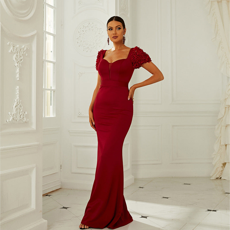 Vestido ajustado de oficina de manga corta y cintura alta, color liso, corte entallado, corte pequeño, para noche