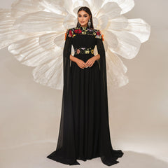 Vestido de noche largo de cóctel bordado de cuello alto de alta gama, vestido de dama de honor con cintura controlada y dobladillo grande