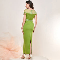 Elegant Stitching Mesh High Waist Dress