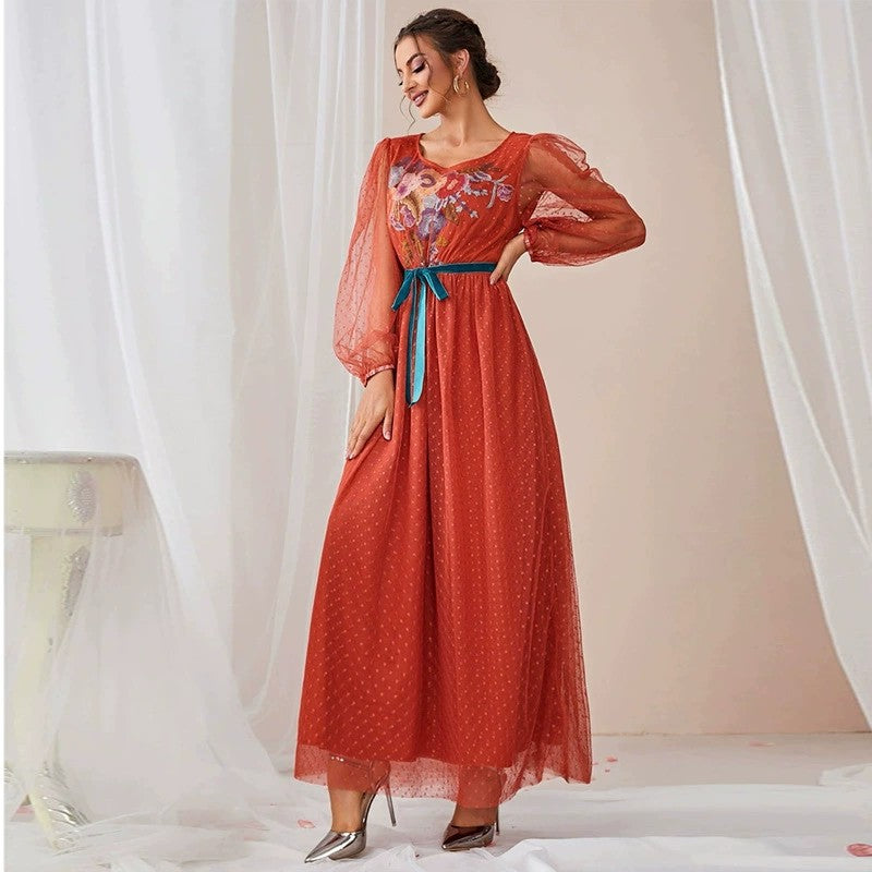 Casual Patchwork Mesh Tied Dress