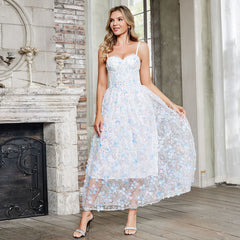Boning Corset Waist Strap Three Dimensional Floral Fairy Dress Sweet Fresh Maxi Dress