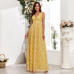 Vestido de noche elegante con escote en V doble y encaje sin mangas con espalda descubierta y cremallera con forro completo para fiesta