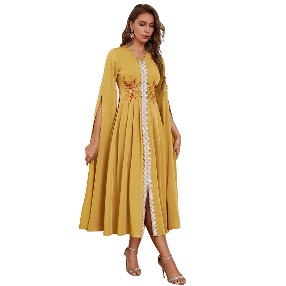 Dress  V neck Embroidery Irregular Asymmetric Maxi Dress