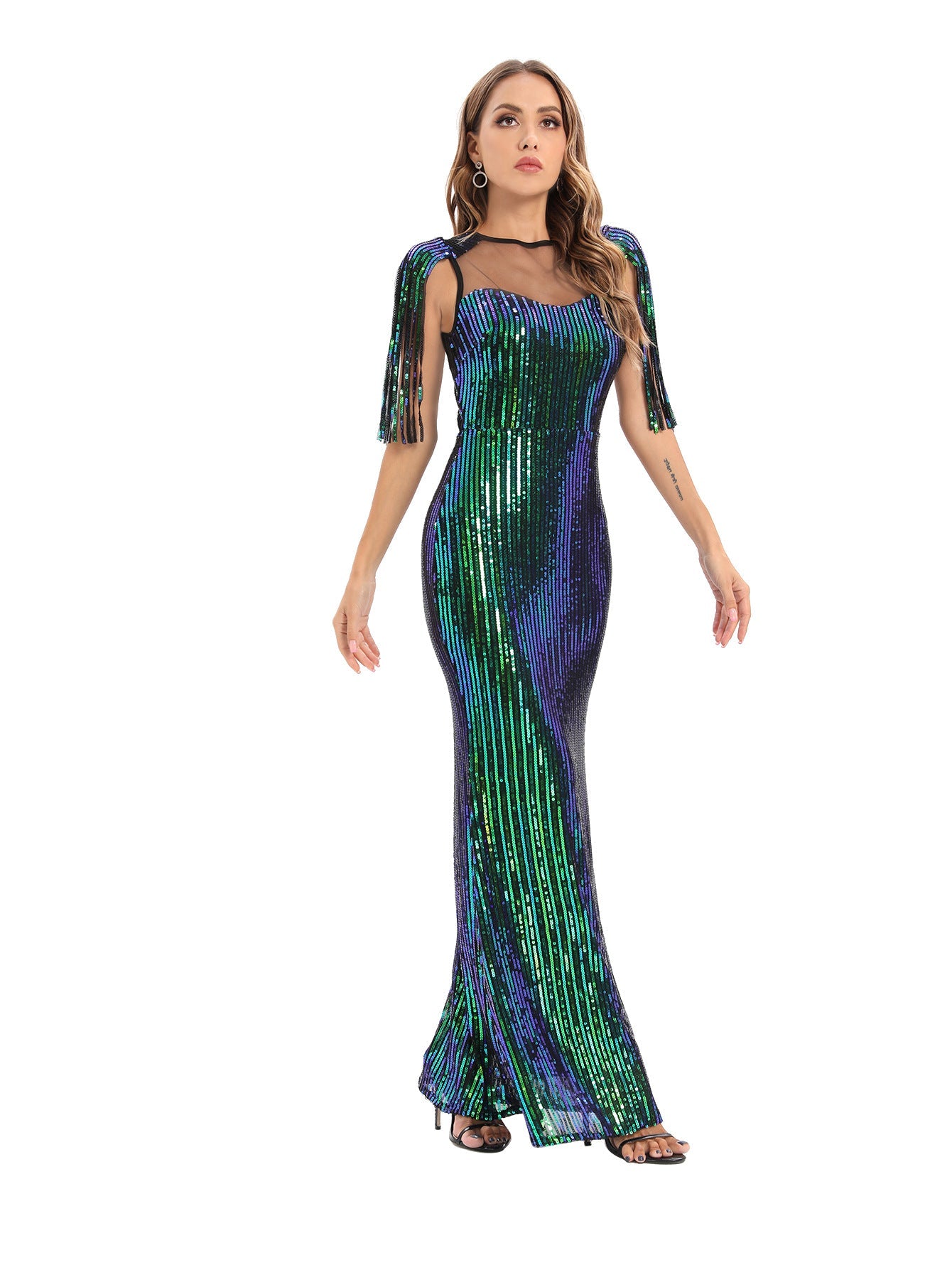 Vestido verde retro para fiesta de noche