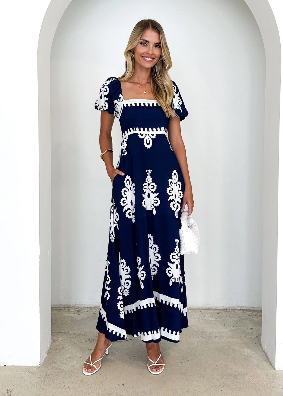 Vacation Printed Beach Dress Smocking