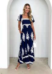 Vacation Printed Beach Dress Smocking