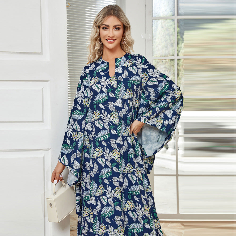 Dress Printed Elegant Batwing Sleeve Arabic Robe