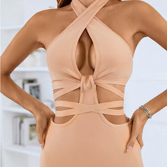 Dress Hollow Out Cutout Design Halter Dress Bandage Hip
