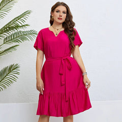 Vestido holgado de manga corta adelgazante de talla grande