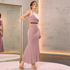 Sleeveless Sweet Long Feather Dress