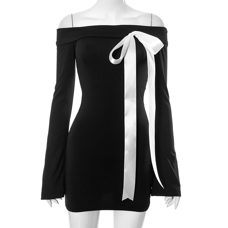 Long Sleeve off Shoulder Bow Sheath Dress