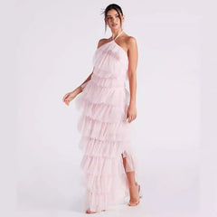 Vestido largo rosa de fiesta