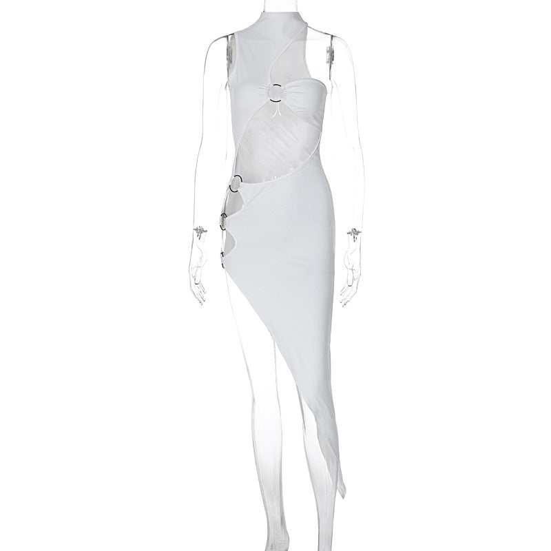 Vestido asimétrico irregular con abertura y escote ahuecado sin mangas sexy